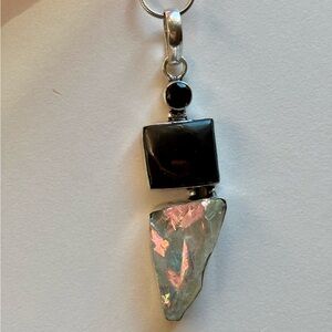 🖤 Obsidian & Aura Quartz Sterling Silver Pendant Necklace – Light & Shadow Duo